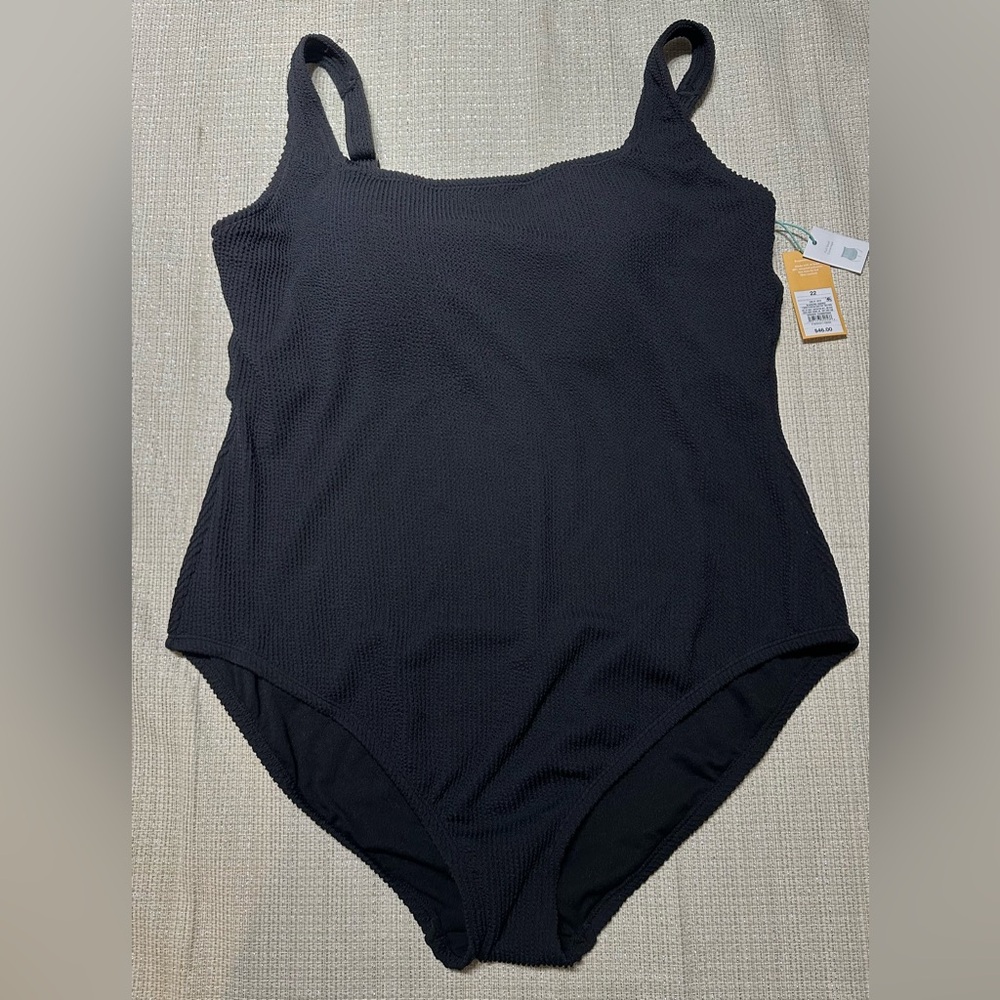 NWT Kona Sol Black Textured One-Piece Swimsuit